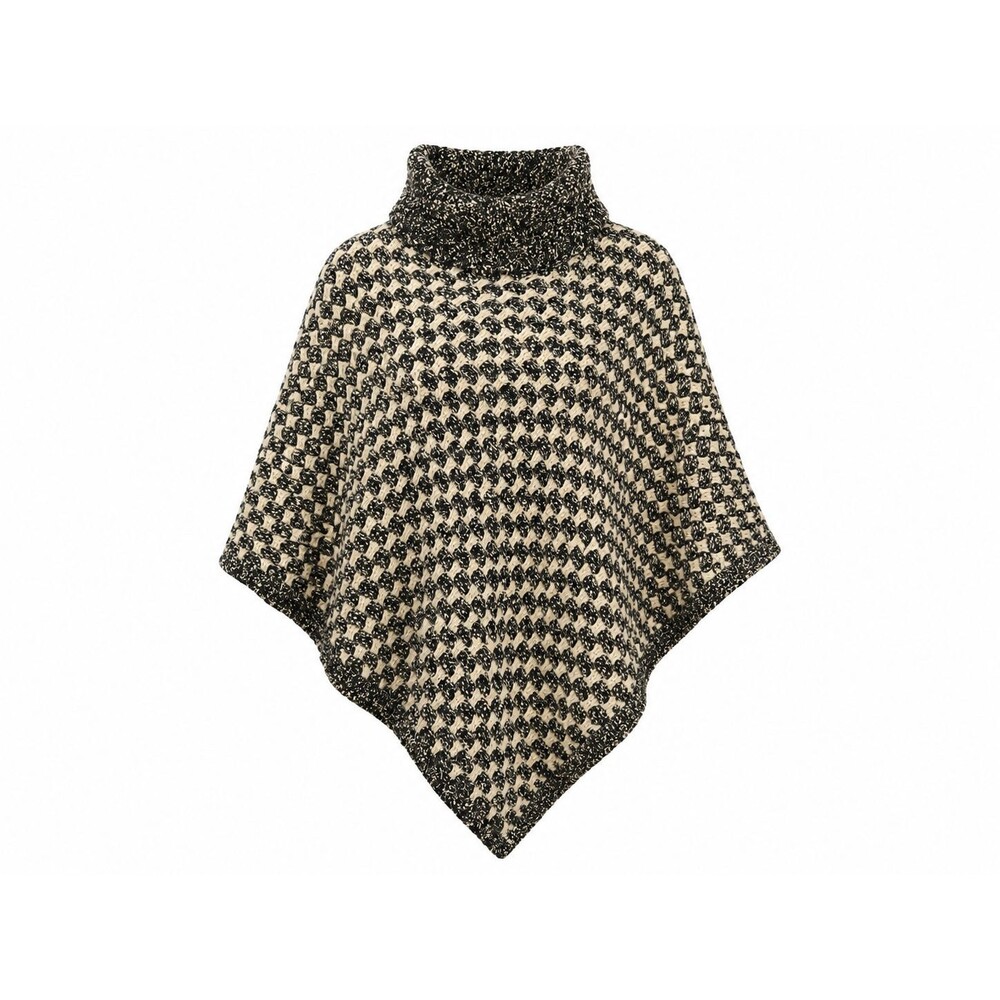 Gio & Gio Made in Italy Chunky Knit Poncho Sweater Grey Cream Turtleneck